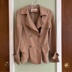 Jucca Made in Italy Women’s 6 100% SILK Khaki Tan Short Trench Blazer Jacket VG